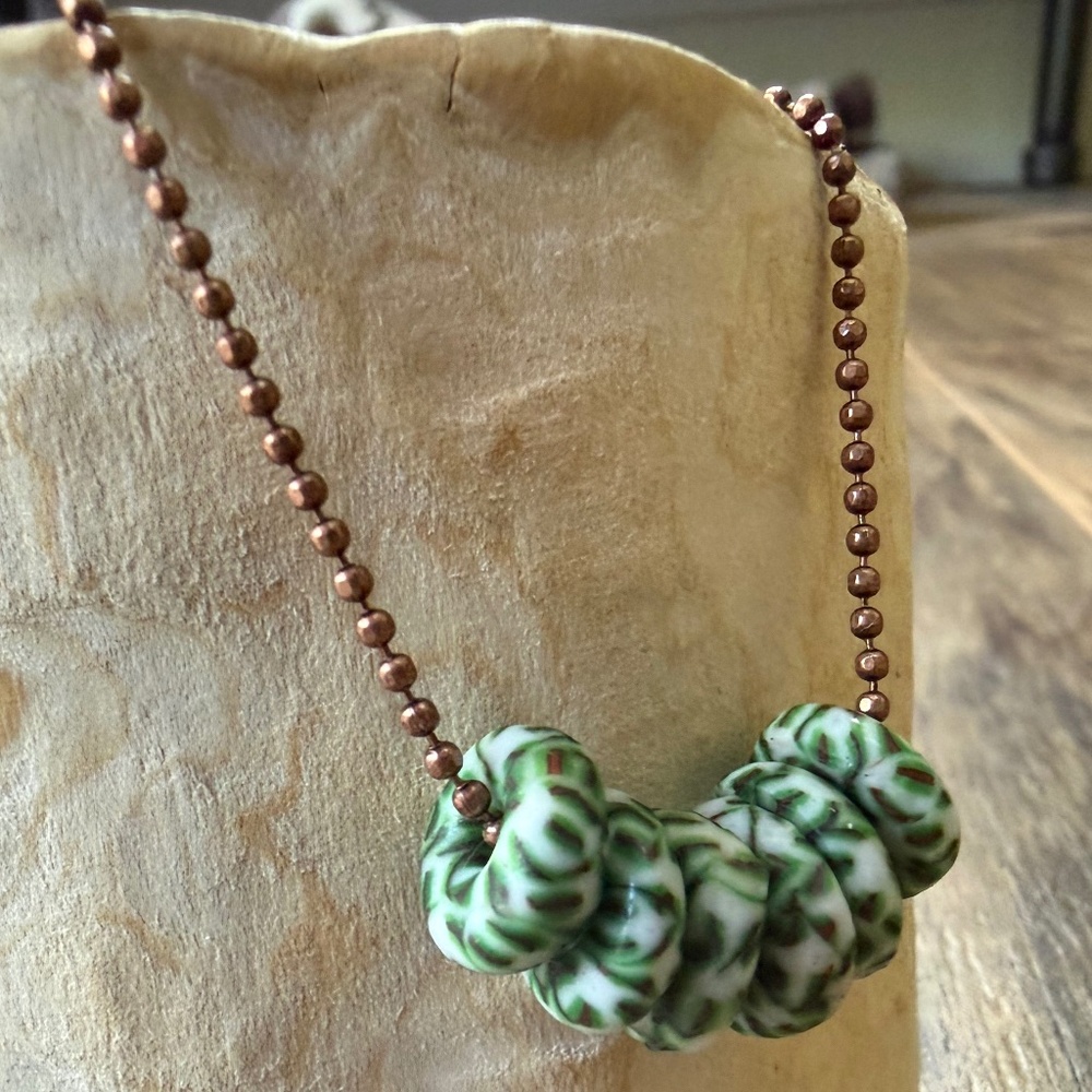 African Recycled Glass Rondelle Bead Necklace